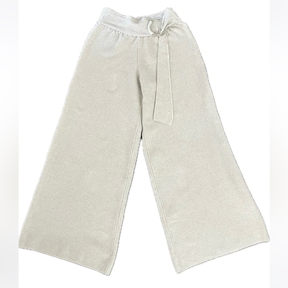 Mango Capri linen wide leg Pants with attached Belt with silver loop - Picture 1 of 13